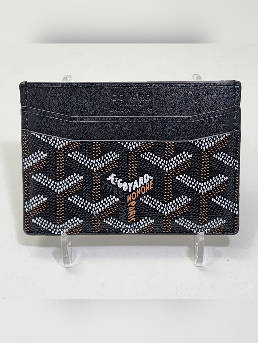Goyard Black Leather Saint-Sulpice Card Wallet Holder Brown/White